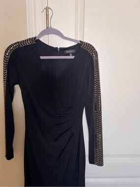 Guess Black Long-Sleeve Dress with Gold Studded Sleeve Detail